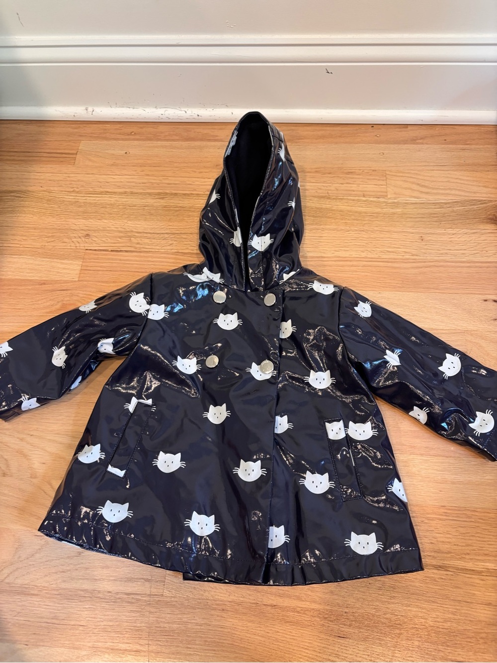 JACADI girls navy fleece lined rain jacket size 18 months